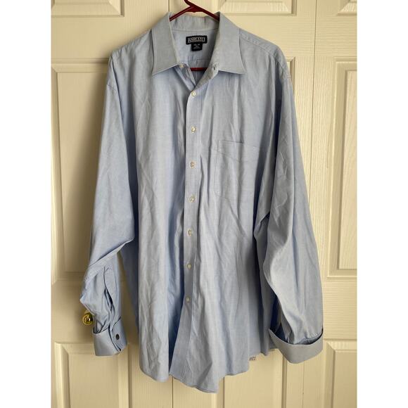 Lands' End 18-1/2 / 38 Tall LS No Iron Oxford Dress Shirt blue french cuffs - Picture 3 of 7